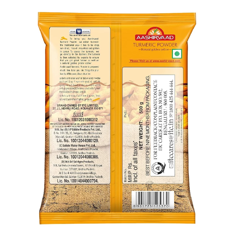 Aashirvaad Turmeric Powder Natural Golden Turmeric Powder with No Added Flavours and Colours, 500 g-2.webp
